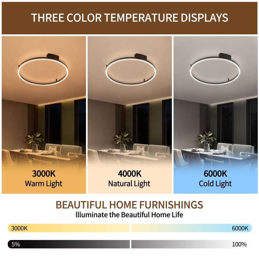 Brilagi - LED-dimmbare Deckenleuchte PORTOFINO LED/60W/230V 3000-6000K Ø 80 cm schwarz + Fernbedienung