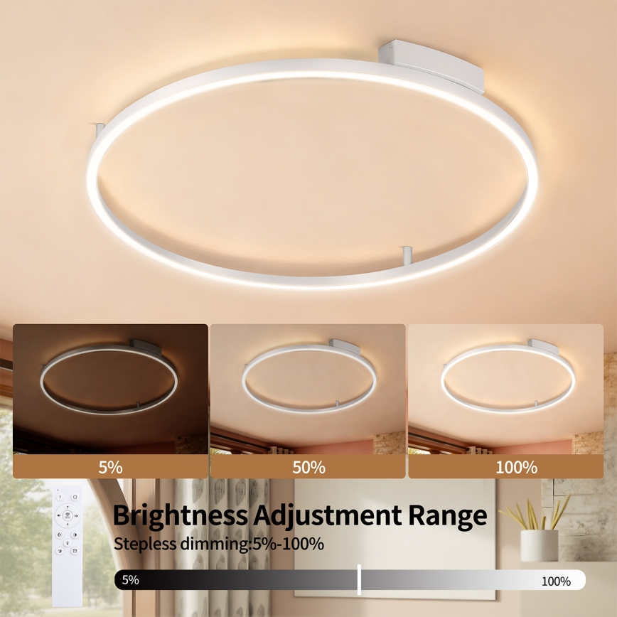 Brilagi - LED-dimmbare Deckenleuchte PORTOFINO LED/60W/230V 3000-6000K Ø 80 cm silberfarben + Fernbedienung