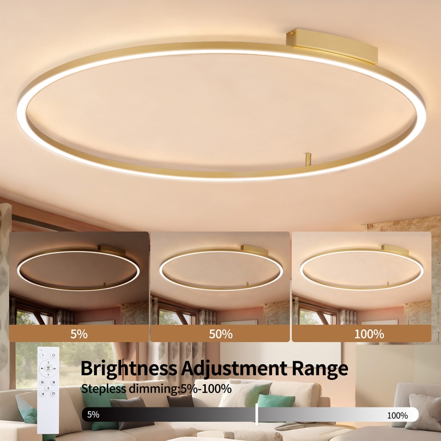 Brilagi - PORTOFINO LED-dimmbare Deckenleuchte, 85 W, 230 V, 3000–6000 K, Ø 120 cm, goldfarben + Fernbedienung