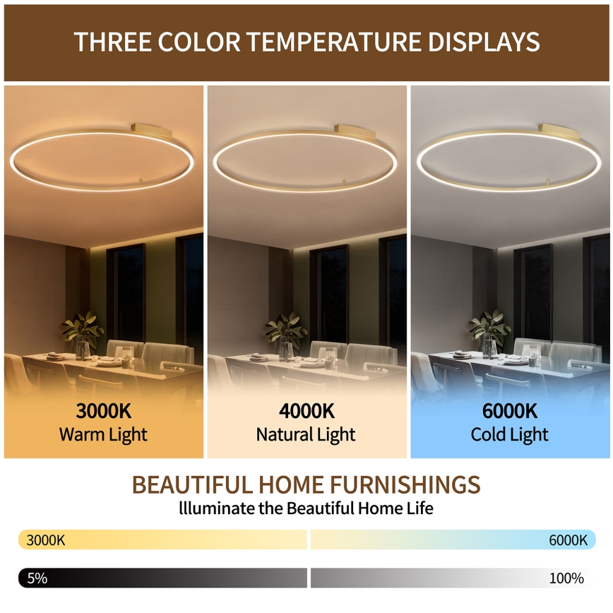 Brilagi - PORTOFINO LED-dimmbare Deckenleuchte, 85 W, 230 V, 3000–6000 K, Ø 120 cm, goldfarben + Fernbedienung
