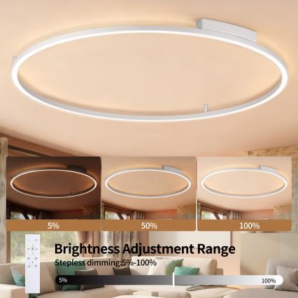 Brilagi - PORTOFINO dimmbare LED-Deckenleuchte, 85 W, 230 V, 3000–6000 K, Ø 120 cm, silber + Fernbedienung