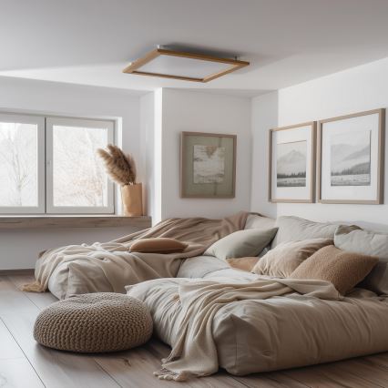 Brilagi - Dimmbare LED-Deckenleuchte SLIMFRAME WOOD LED/58W/230V 64x64 cm 3000-6000K Braun + Fernbedienung