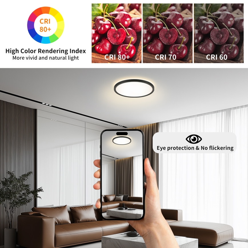Brilagi - Dimmbare LED-Deckenleuchte ULTRA SLIM LED/24W/230V 2700–6500K Ø 42 cm schwarz + Fernbedienung