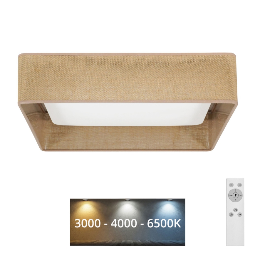 Brilagi - dimmbare LED-Deckenleuchte VELVET SQUARE, LED/24W/230V, 43x43 cm, 3000/4000/6500K + Fernbedienung, braun