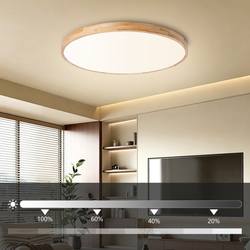 BRILAGI - WOODLINE dimmbare LED-Deckenleuchte LED/100W/230V 3000-6000K Eiche Ø 80 cm + Fernbedienung