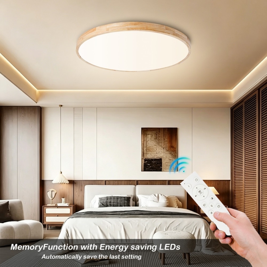 BRILAGI - WOODLINE dimmbare LED-Deckenleuchte LED/100W/230V 3000-6000K Eiche Ø 80 cm + Fernbedienung