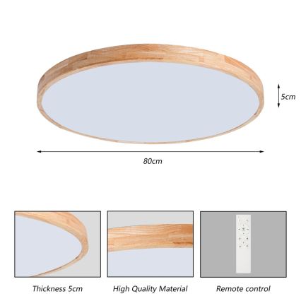 BRILAGI - WOODLINE dimmbare LED-Deckenleuchte LED/100W/230V 3000-6000K Eiche Ø 80 cm + Fernbedienung