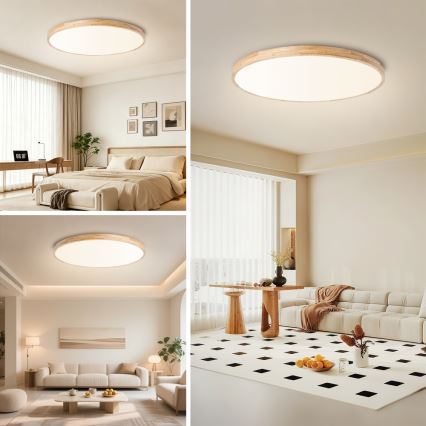 BRILAGI - dimmbare LED-Deckenleuchte WOODLINE LED/128W/230V 3000-6000K Eiche Ø 100 cm + Fernbedienung