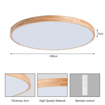 BRILAGI - dimmbare LED-Deckenleuchte WOODLINE LED/128W/230V 3000-6000K Eiche Ø 100 cm + Fernbedienung
