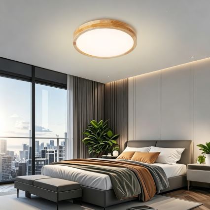 BRILAGI - dimmbare LED-Deckenleuchte WOODLINE LED/48W/230V 3000-6000K Eiche Ø 40 cm + Fernbedienung