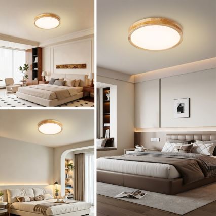 BRILAGI - dimmbare LED-Deckenleuchte WOODLINE LED/48W/230V 3000-6000K Eiche Ø 40 cm + Fernbedienung
