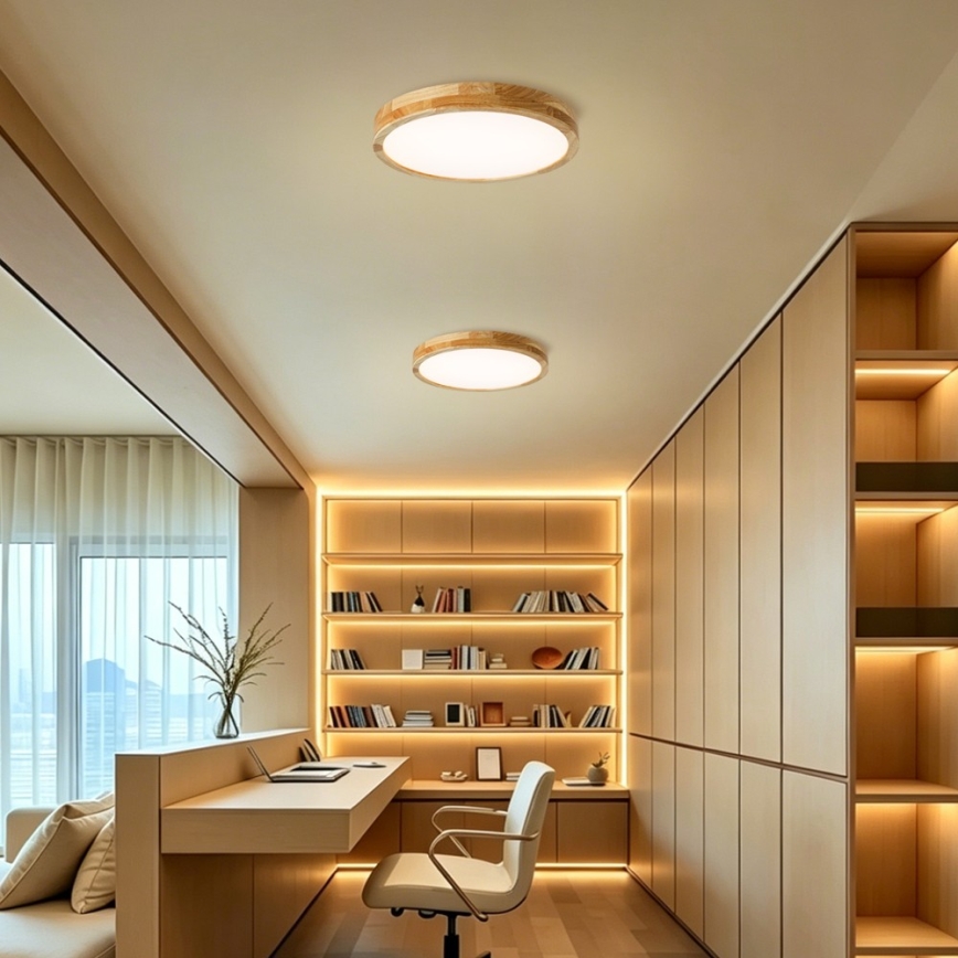 BRILAGI - dimmbare LED-Deckenleuchte WOODLINE LED/48W/230V 3000-6000K Eiche Ø 40 cm + Fernbedienung
