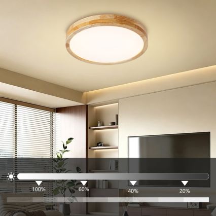 BRILAGI - dimmbare LED-Deckenleuchte WOODLINE LED/48W/230V 3000-6000K Eiche Ø 40 cm + Fernbedienung