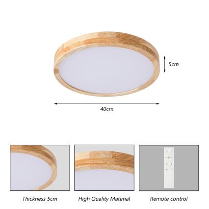 BRILAGI - dimmbare LED-Deckenleuchte WOODLINE LED/48W/230V 3000-6000K Eiche Ø 40 cm + Fernbedienung