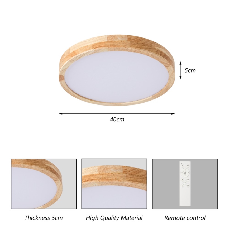 BRILAGI - dimmbare LED-Deckenleuchte WOODLINE LED/48W/230V 3000-6000K Eiche Ø 40 cm + Fernbedienung