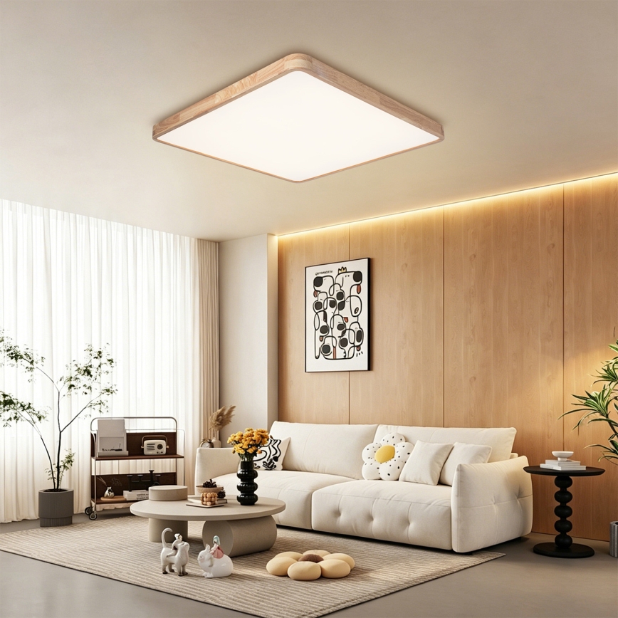 BRILAGI - dimmbare LED-Deckenleuchte WOODLINE SQUARE LED/100W/2300V 3000-6000K Eiche 80x80 cm + Fernbedienung