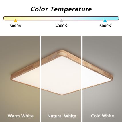 BRILAGI - dimmbare LED-Deckenleuchte WOODLINE SQUARE LED/100W/2300V 3000-6000K Eiche 80x80 cm + Fernbedienung