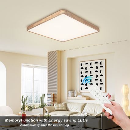 BRILAGI - dimmbare LED-Deckenleuchte WOODLINE SQUARE LED/100W/2300V 3000-6000K Eiche 80x80 cm + Fernbedienung