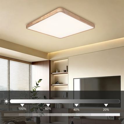 BRILAGI - dimmbare LED-Deckenleuchte WOODLINE SQUARE LED/100W/2300V 3000-6000K Eiche 80x80 cm + Fernbedienung