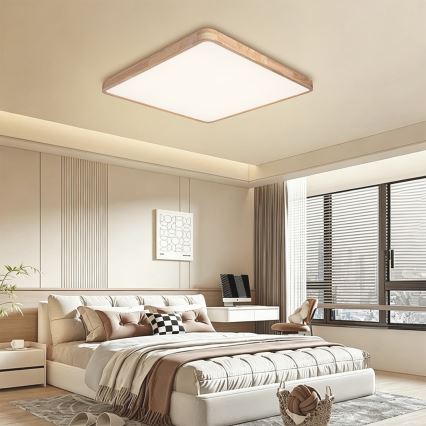 BRILAGI - dimmbare LED-Deckenleuchte WOODLINE SQUARE LED/100W/2300V 3000-6000K Eiche 80x80 cm + Fernbedienung