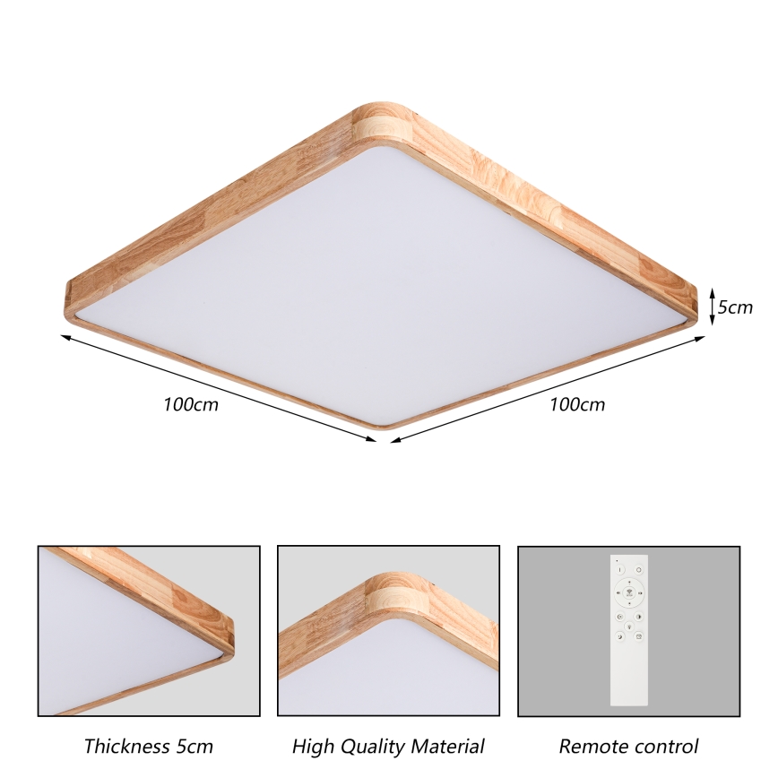 BRILAGI - dimmbare LED-Deckenleuchte WOODLINE SQUARE LED/180W/230V 3000-6000K Eiche 100x100 cm + Fernbedienung