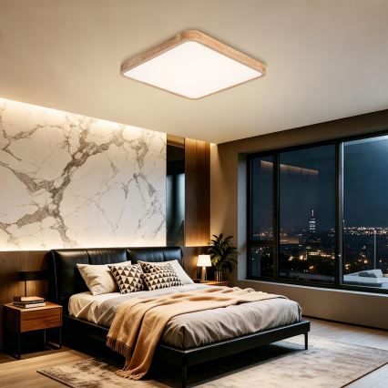 BRILAGI - dimmbare LED-Deckenleuchte WOODLINE SQUARE LED/80W/230V 3000-6000K Eiche 60x60 cm + Fernbedienung