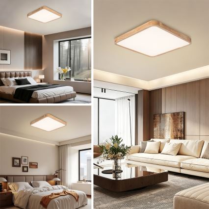 BRILAGI - dimmbare LED-Deckenleuchte WOODLINE SQUARE LED/80W/230V 3000-6000K Eiche 60x60 cm + Fernbedienung