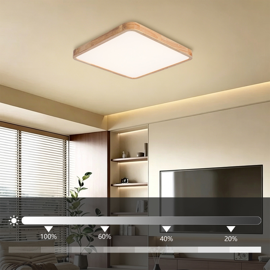 BRILAGI - dimmbare LED-Deckenleuchte WOODLINE SQUARE LED/80W/230V 3000-6000K Eiche 60x60 cm + Fernbedienung