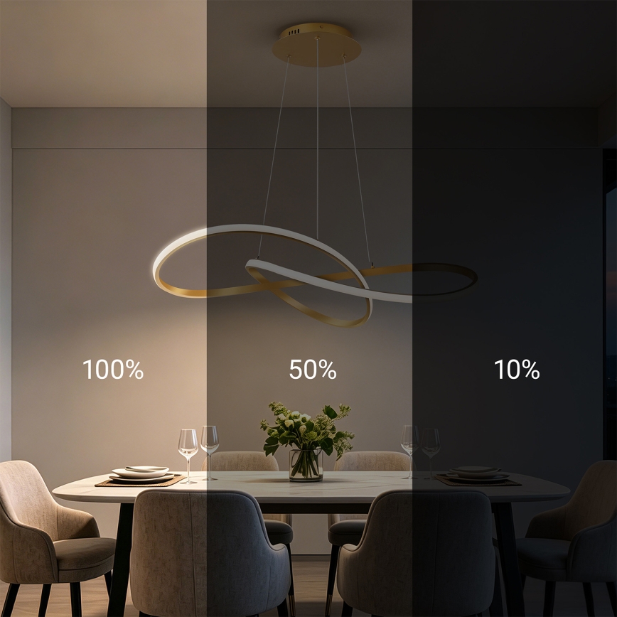 Brilagi - LED-dimmbare Pendelleuchte mit Seilaufhängung INFINITY LED/80W/230V 3000-6000K 80x80 cm goldfarben + Fernbedienung