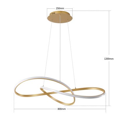 Brilagi - LED-dimmbare Pendelleuchte mit Seilaufhängung INFINITY LED/80W/230V 3000-6000K 80x80 cm goldfarben + Fernbedienung
