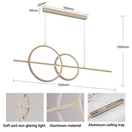 BRILAGI - LED-dimmbare Pendelleuchte mit Kabelaufhängung SIGNATURE LED/53W/230V 3000-6000K 120 cm beige+ Fernbedienung