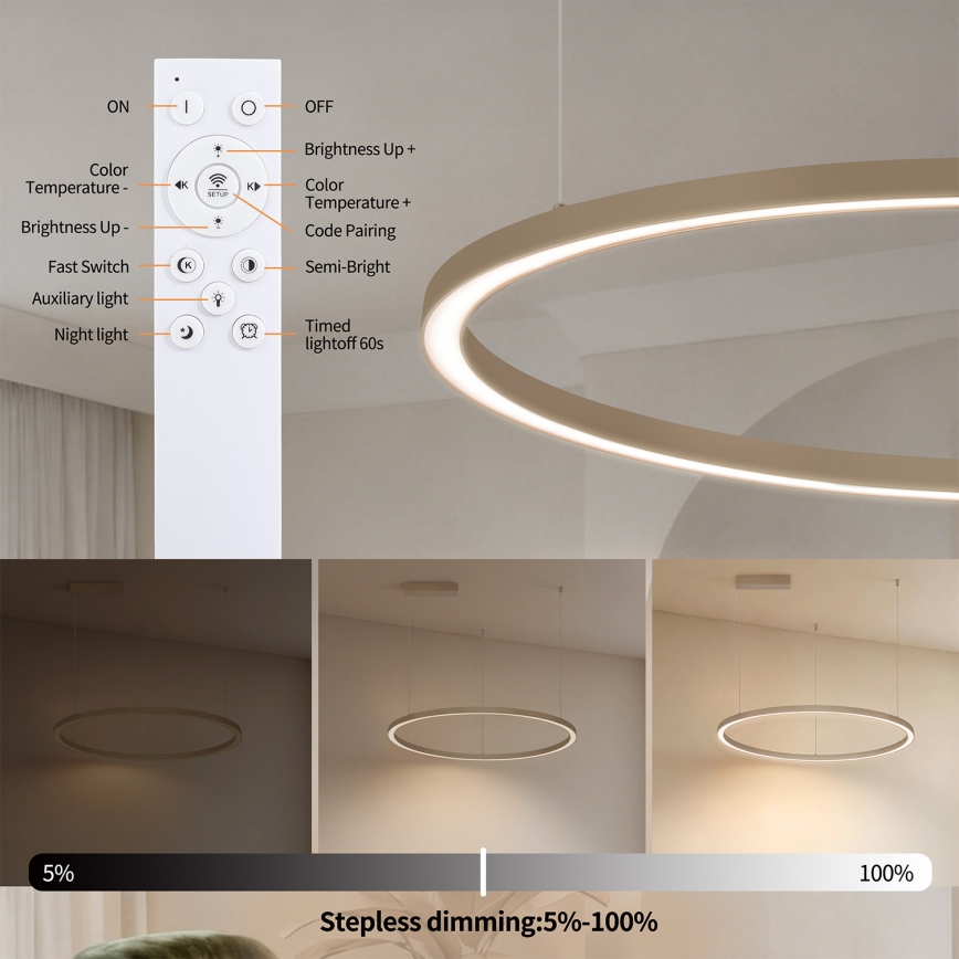 BRILAGI - PORTOFINO LED-dimmbare Pendelleuchte an Kabel, 60W/230V, 3000–6000K, Ø 80 cm, beige + Fernbedienung