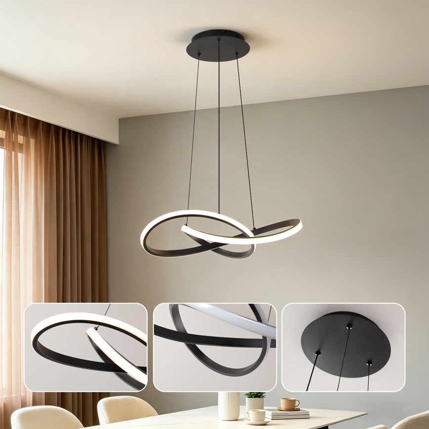 Brilagi - LED-dimmbare Pendelleuchte an Stahlseil INFINITY LED/55W/230V 3000–6000K 50×50 cm schwarz + Fernbedienung