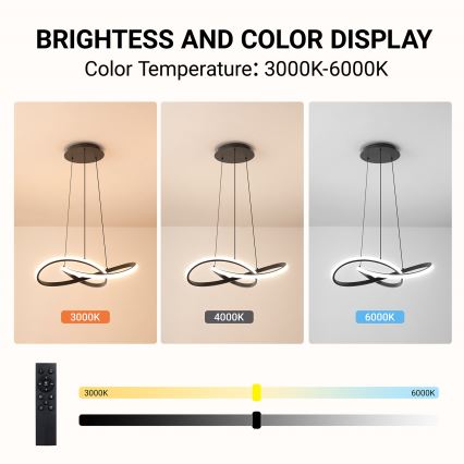 Brilagi - LED-dimmbare Pendelleuchte an Stahlseil INFINITY LED/55W/230V 3000–6000K 50×50 cm schwarz + Fernbedienung