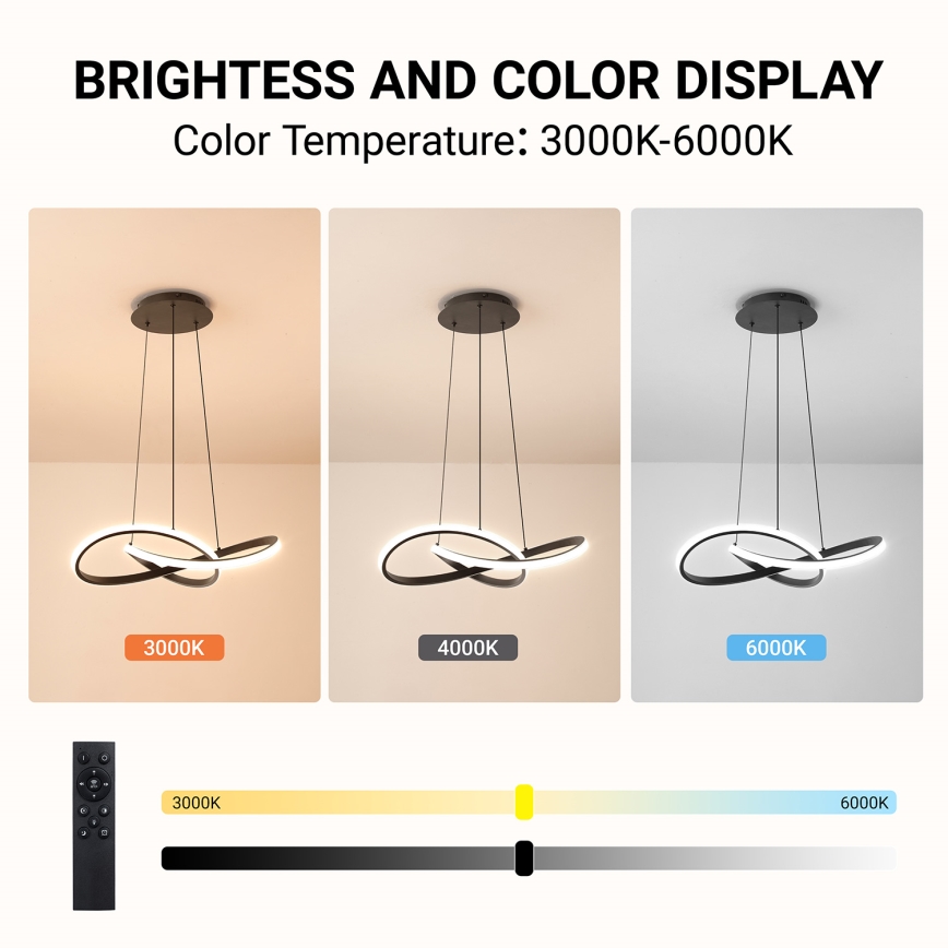 Brilagi - LED-dimmbare Pendelleuchte an Stahlseil INFINITY LED/55W/230V 3000–6000K 50×50 cm schwarz + Fernbedienung