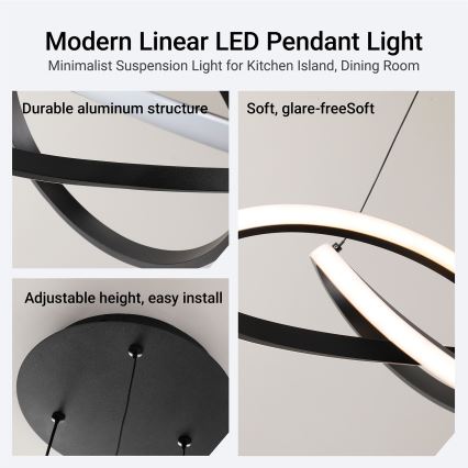 Brilagi - LED-dimmbare Pendelleuchte an Stahlseil INFINITY LED/55W/230V 3000–6000K 50×50 cm schwarz + Fernbedienung