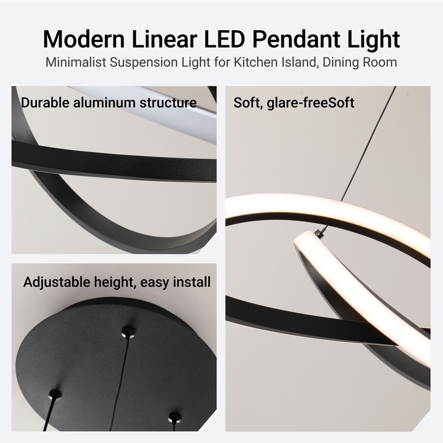 Brilagi - LED-dimmbare Pendelleuchte an Stahlseil INFINITY LED/55W/230V 3000–6000K 50×50 cm schwarz + Fernbedienung