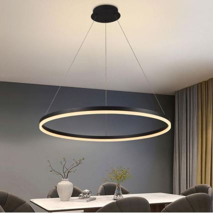 Brilagi - Dimmbare LED-Hängeleuchte CIRCLE mit Seilaufhängung, LED/55W/230V, 3000–6500K, Ø 80 cm, schwarz + Fernbedienung