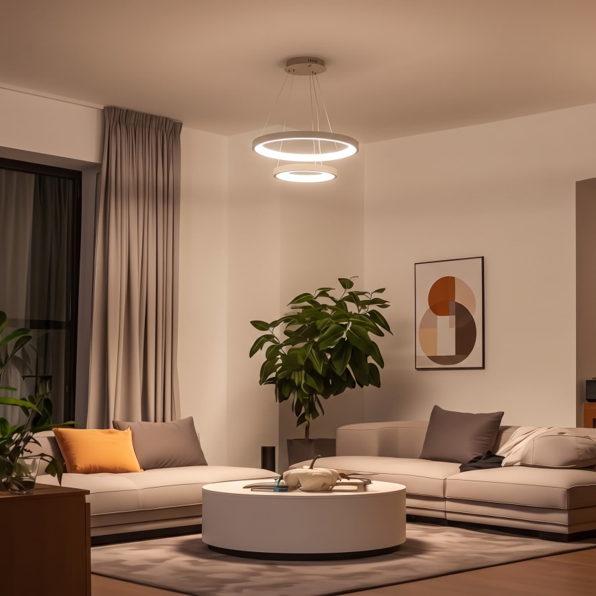 BRILAGI - LED-dimmbar Pendelleuchte mit Seilaufhängung FALCON SLIM LED/68W/230V 3000-6500K Ø 50 cm beige + Fernbedienung