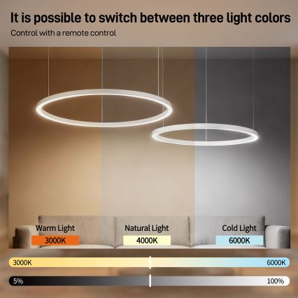 Brilagi - LED dimmbarer Pendelleuchter PORTOFINO an Seilaufhängung LED/98W/230V 3000-6000K weiß + Fernbedienung