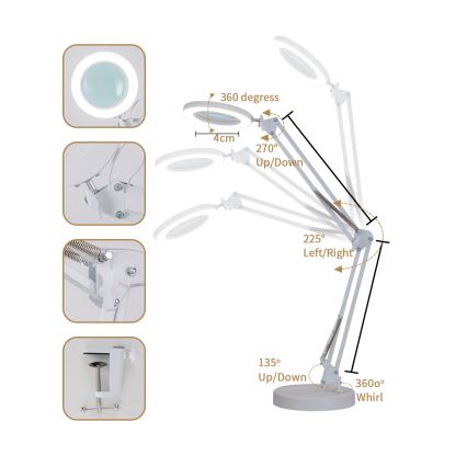 Brilagi - Dimmbare LED-Tischleuchte mit Vergrößerungsglas LENS LED/12W/5V 3000/4200/6000K weiß