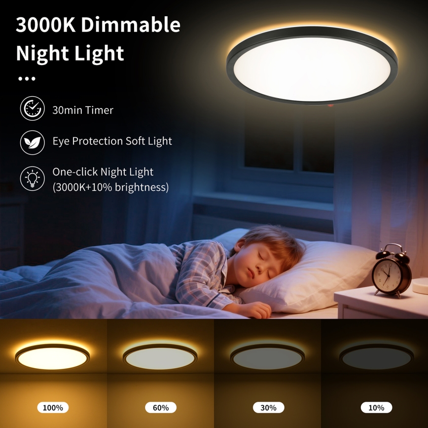 Brilagi - Dimmbare LED-Deckenleuchte ULTRA SLIM LED/24W/230V 2700-6500K Durchmesser 42 cm schwarz + Fernbedienung