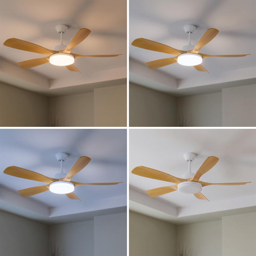 Brilagi - LED-dimmbarer Deckenventilator, 34 W/230 V, 3000–6500 K, Ø 132 cm, weiß/braun + Fernbedienung
