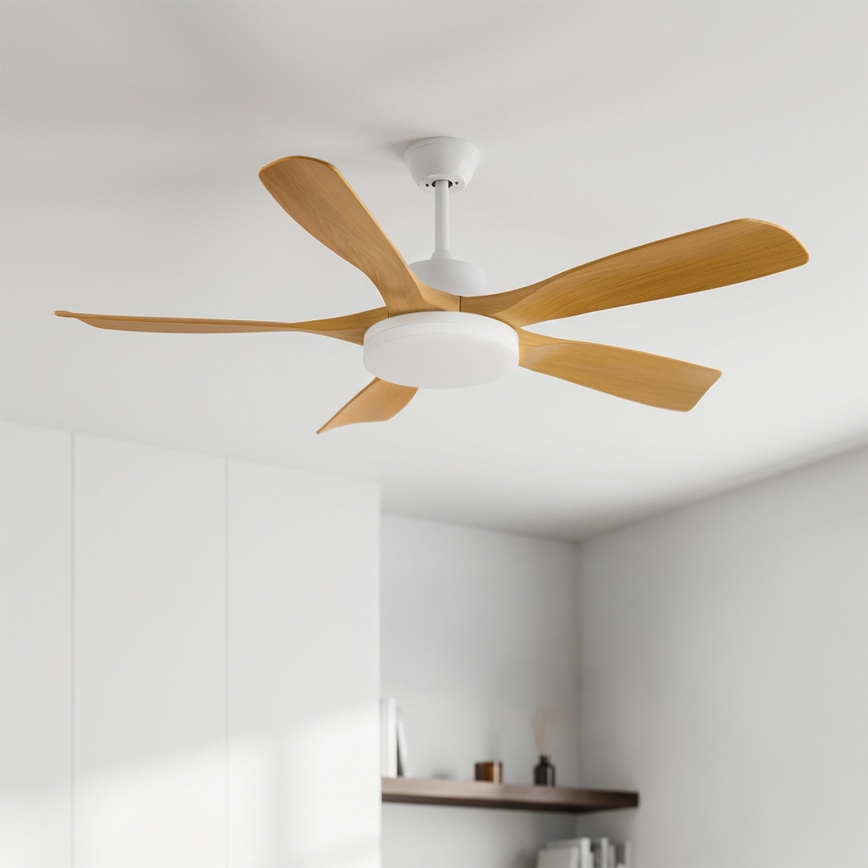 Brilagi - LED-dimmbarer Deckenventilator, 34 W/230 V, 3000–6500 K, Ø 132 cm, weiß/braun + Fernbedienung