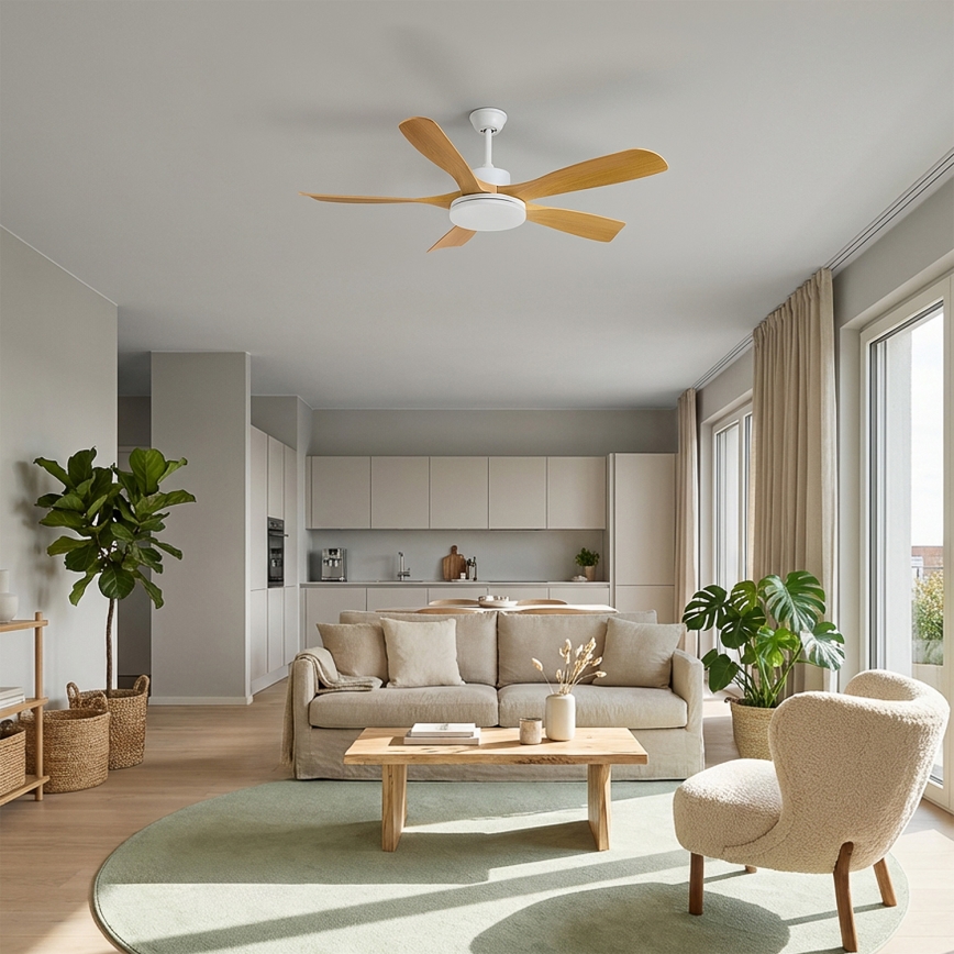 Brilagi - LED-dimmbarer Deckenventilator, 34 W/230 V, 3000–6500 K, Ø 132 cm, weiß/braun + Fernbedienung