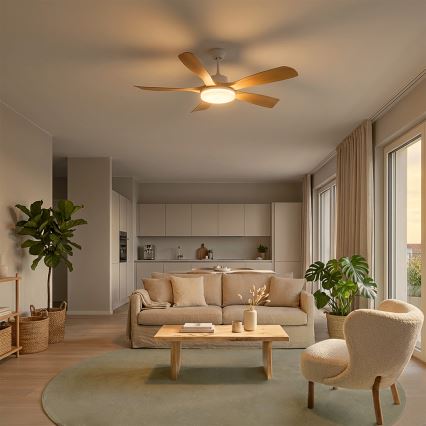 Brilagi - LED-dimmbarer Deckenventilator, 34 W/230 V, 3000–6500 K, Ø 132 cm, weiß/braun + Fernbedienung