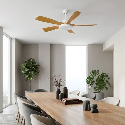 Brilagi - LED-dimmbarer Deckenventilator, 34 W/230 V, 3000–6500 K, Ø 132 cm, weiß/braun + Fernbedienung