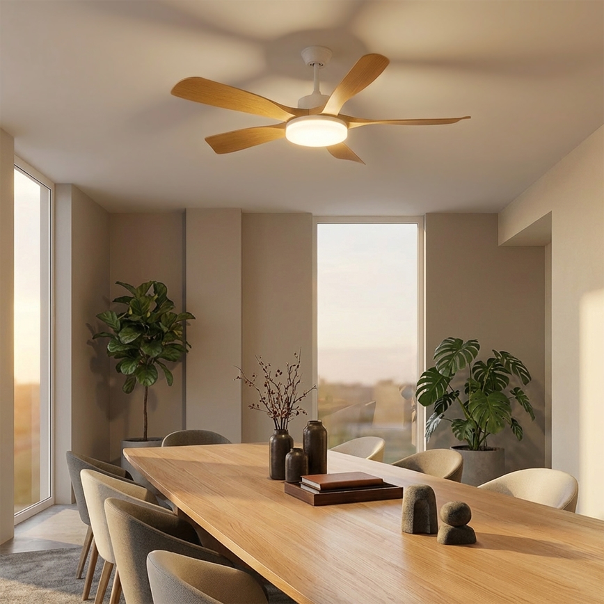 Brilagi - LED-dimmbarer Deckenventilator, 34 W/230 V, 3000–6500 K, Ø 132 cm, weiß/braun + Fernbedienung