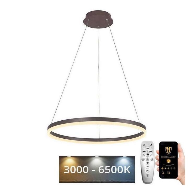 Brilagi - Dimmbarer LED-Kronleuchter an Schnur CIRCLE LED/42W/230V 3000-6500K braun + Fernbedienung