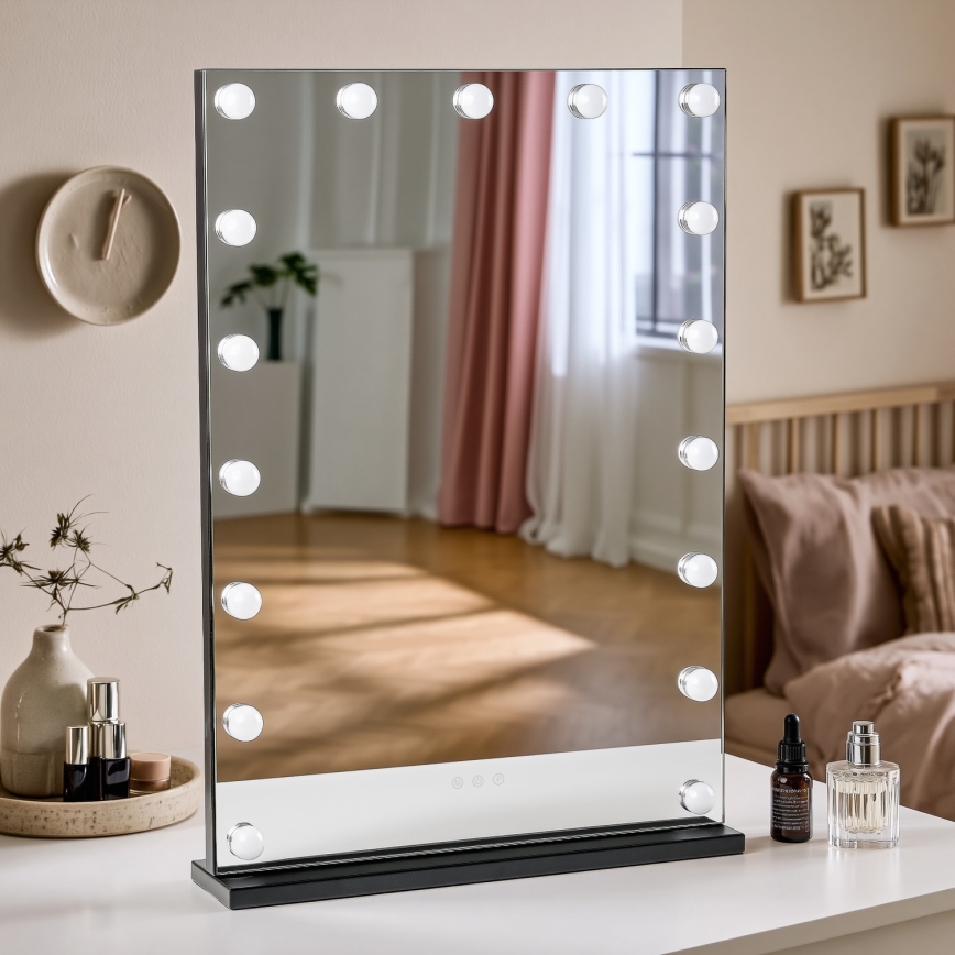 BRILAGI - dimmbarer LED-Make-up-Spiegel HOLLYWOOD LED/15W/230V CCT + 2x USB 55x77 cm schwarz